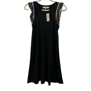 Loft NWT Black and White‎ Sleeveless Ruffle Sleeve A-line Midi Dress Size XXSP